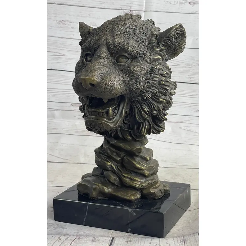 Cougar Lion Big Cat Predator Bust Sculpture Statue Bronze on Marble Base 12" x 7"
