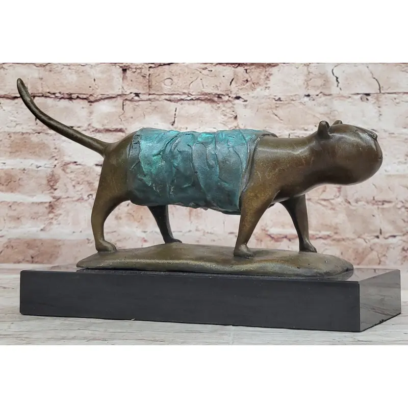 Special Patina Chubby Cat Feline by Botero Genuine Bronze Sculpture Figurine